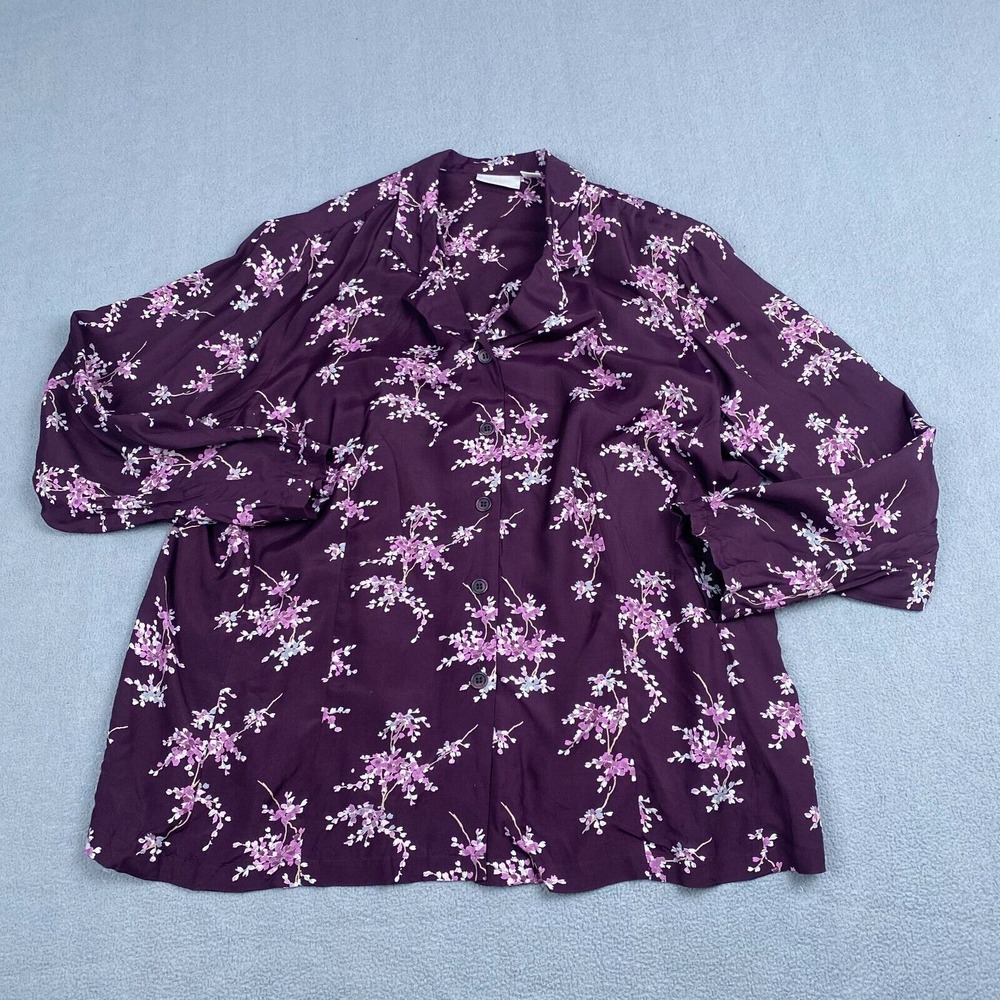 Elisabeth by Liz Claiborne Purple Floral Long Sleeve Button Front Blouse Size 18